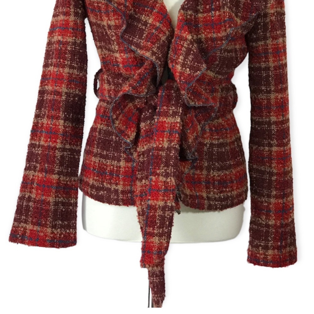 Tabitha Red Plaid Ruffle Front Jacket - Picture 4 of 11